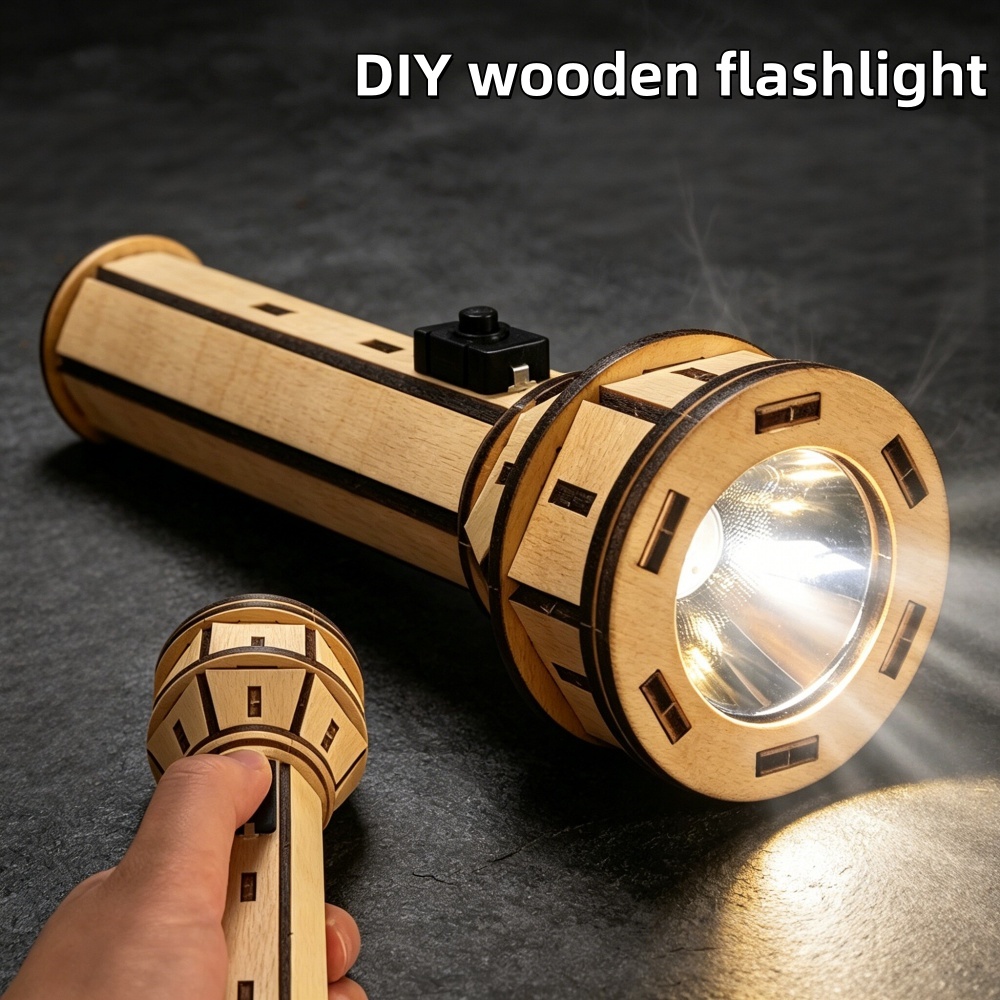 Science Project Physics - Houten DIY-zaklamp puzzelset STEM educatief handgemaakt